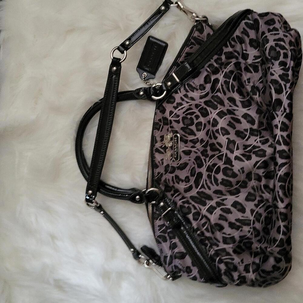 RARE COACH Sophia Madison Op Art White Leopard/Ocelot Sateen and Patent Leather